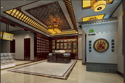 山丹古朴典雅的中式茶叶店大堂设计效果图